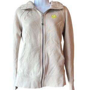 Lululemon Scuba Hoodie Full Zip Jacket‎ Beige Size 6 Neutral Tan Logo Sweatshirt